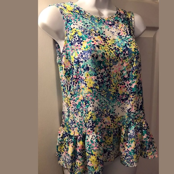 New BRITT RYAN Confetti Peplum Blouse Silk Shirt Top Colorful Pink Turquoise Blu - Picture 3 of 8